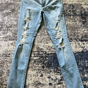 Women's Universal Thread Blue Skinny Mid Rise Jeans Distressed